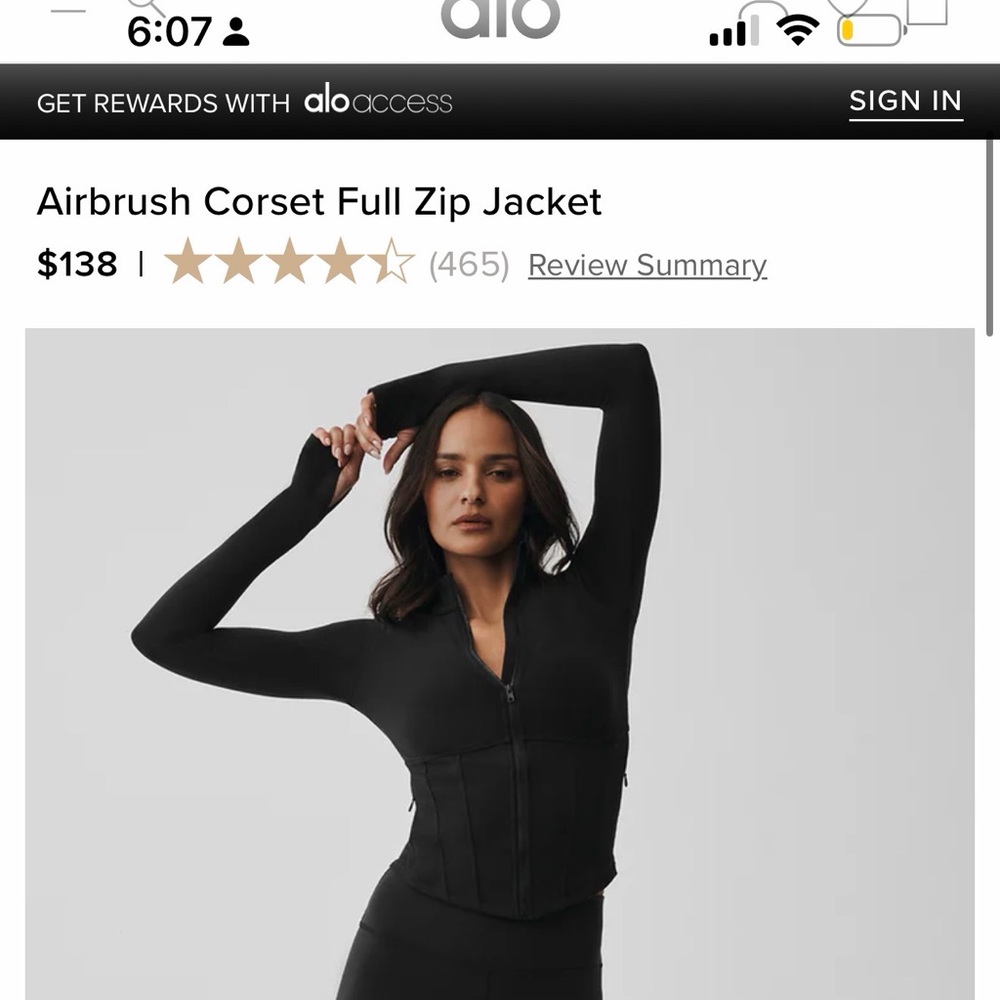 ALO Yoga Black Airbrush Corset Full Zip Jacket